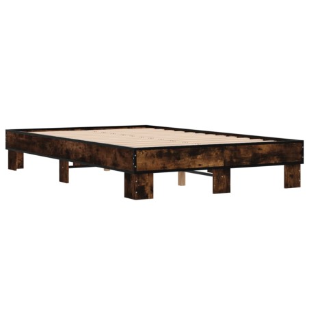 vidaXL Estructura cama madera ingeniería metal roble ahumado 120x200cm