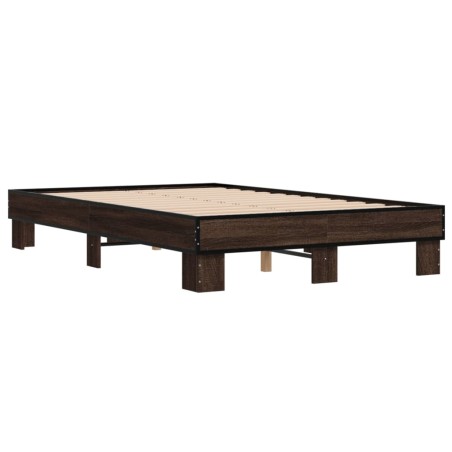 vidaXL Estructura cama madera ingeniería metal marrón roble 120x200 cm