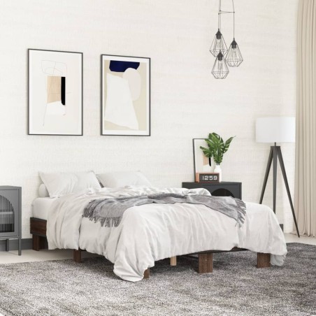 vidaXL Estructura cama madera ingeniería metal marrón roble 120x190 cm