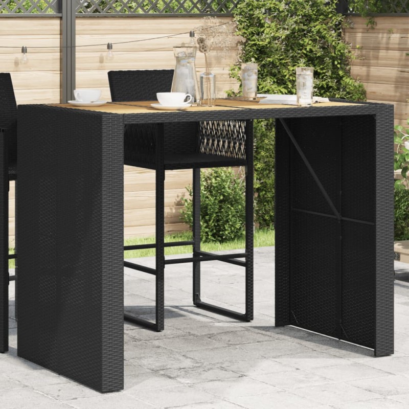 vidaXL Mesa de jardín superficie de madera ratán PE negro 145x80x110cm vidaXL Mesa de jardín superficie de madera ratán PE negro 145x80x110cm