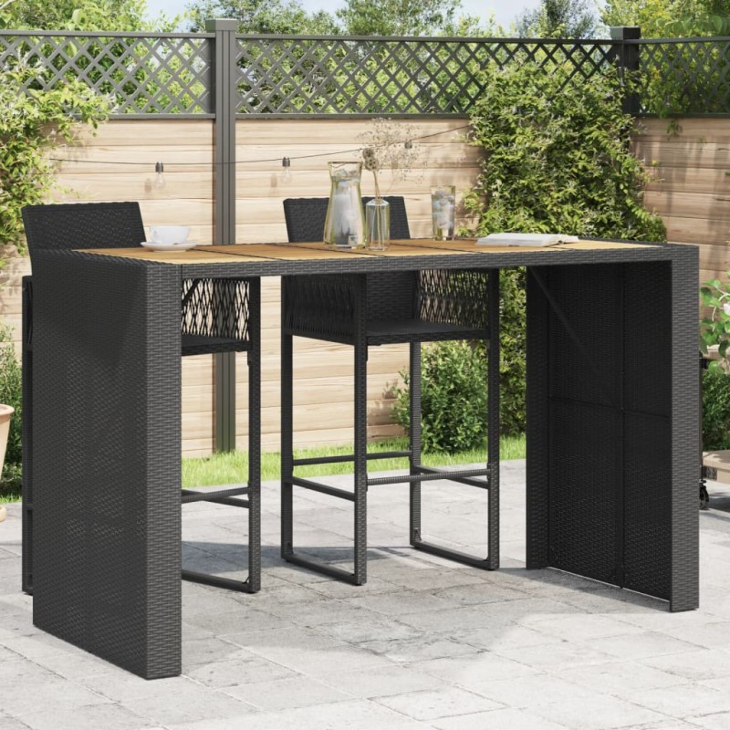 vidaXL Mesa de jardín superficie de madera ratán PE negro 185x80x110cm vidaXL Mesa de jardín superficie de madera ratán PE negro 185x80x110cm
