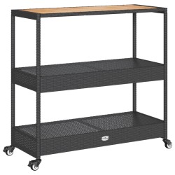 vidaXL Carrito de bar 3 niveles ratán PE y madera maciza acacia negro