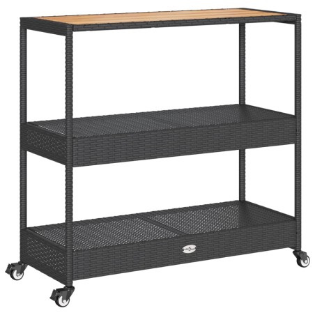 vidaXL Carrito de bar 3 niveles ratán PE y madera maciza acacia negro