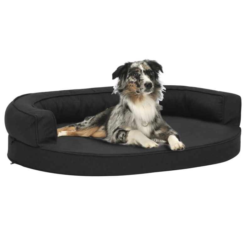 vidaXL Colchón de cama de perro ergonómico aspecto lino negro 75x53cm vidaXL Colchón de cama de perro ergonómico aspecto lino negro 75x53cm