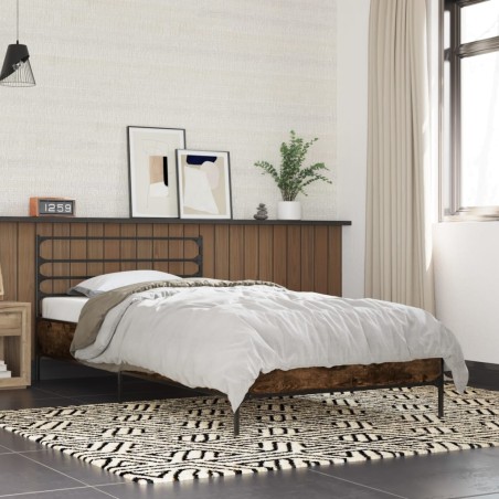 vidaXL Estructura cama madera ingeniería metal roble humo 100x200 cm