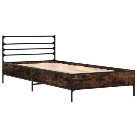 vidaXL Estructura cama madera ingeniería metal roble humo 100x200 cm