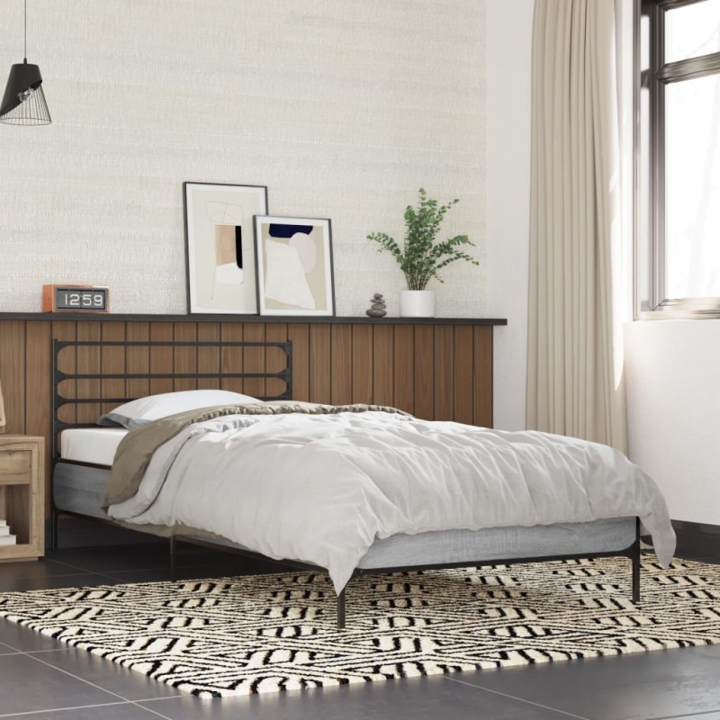 vidaXL Estructura cama madera ingeniería metal gris Sonoma 75x190 cm vidaXL Estructura cama madera ingeniería metal gris Sonoma 75x190 cm