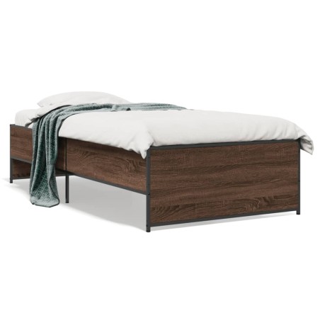 vidaXL Estructura cama madera ingeniería metal marrón roble 90x190 cm