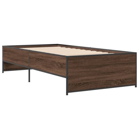 vidaXL Estructura cama madera ingeniería metal marrón roble 90x190 cm