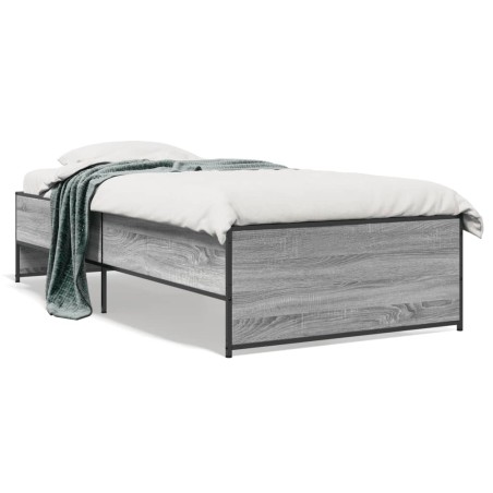 vidaXL Estructura cama madera ingeniería metal gris Sonoma 90x200 cm
