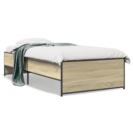 vidaXL Estructura cama madera ingeniería metal roble Sonoma 75x190 cm