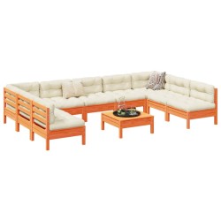 vidaXL Juego sofás jardín 10 pzas con conjines madera pino marrón cera