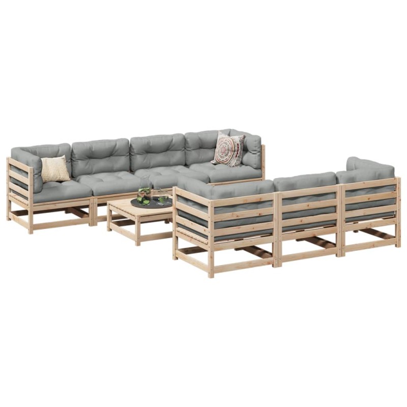 vidaXL Juego de sofás de jardín 8 pzas con conjines madera maciza pino vidaXL Juego de sofás de jardín 8 pzas con conjines madera maciza pino