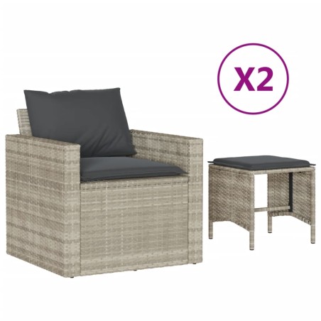 vidaXL Set de sofás de jardín 4 pzas y cojines ratán sintético gris