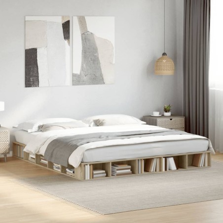 vidaXL Estructura de cama madera de ingeniería roble Sonoma 200x200 cm