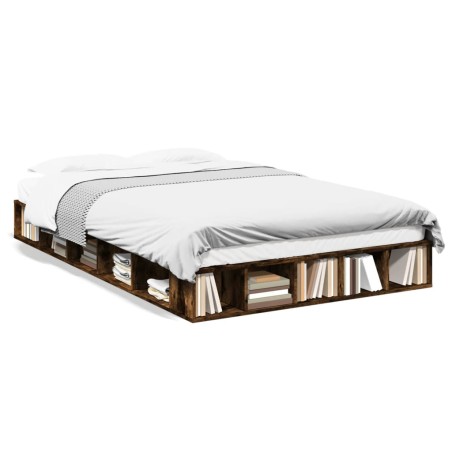 vidaXL Estructura de cama madera de ingeniería roble ahumado 120x190cm