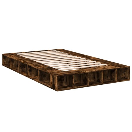 vidaXL Estructura de cama madera de ingeniería roble ahumado 120x190cm