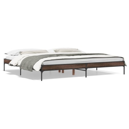 vidaXL Estructura cama madera ingeniería metal marrón roble 180x200 cm