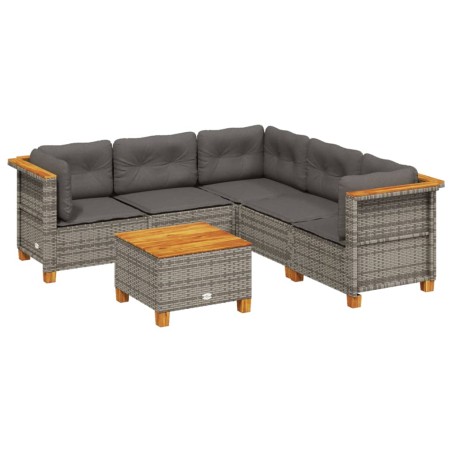 vidaXL Set de muebles de jardín 6 pzas y cojines ratán sintético gris