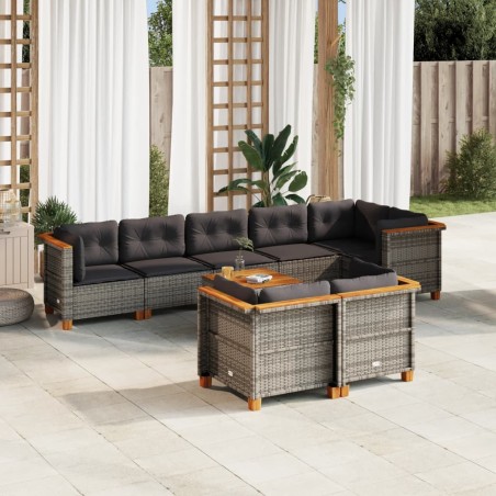vidaXL Set de muebles de jardín 9 pzas y cojines ratán sintético gris