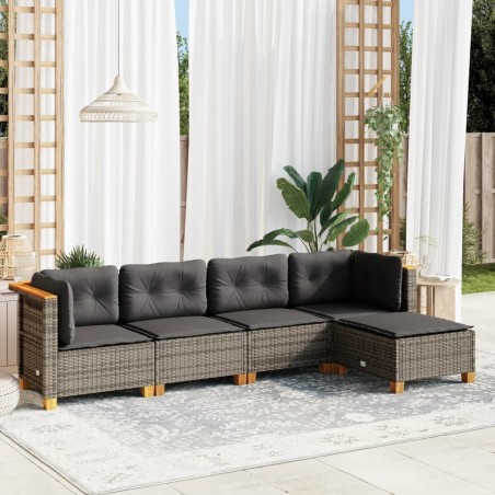 vidaXL Juego de sofás jardín con cojines 5 pzas ratán sintético gris
