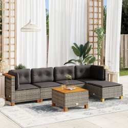 vidaXL Set de muebles de jardín 6 pzas y cojines ratán sintético gris