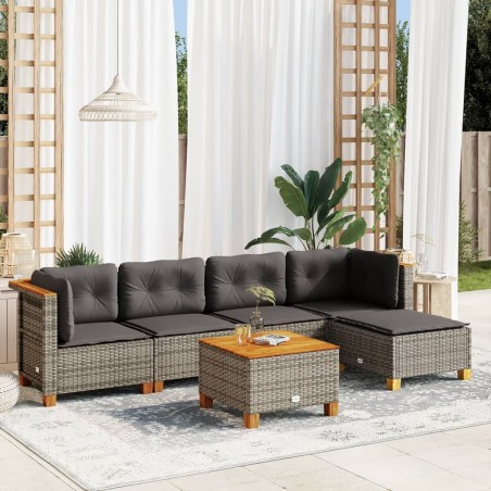 vidaXL Set de muebles de jardín 6 pzas y cojines ratán sintético gris
