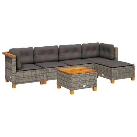 vidaXL Set de muebles de jardín 6 pzas y cojines ratán sintético gris
