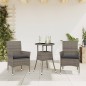 vidaXL Set comedor jardín 3 pzas y cojines ratán sintético vidrio gris vidaXL Set comedor jardín 3 pzas y cojines ratán sintético vidrio gris