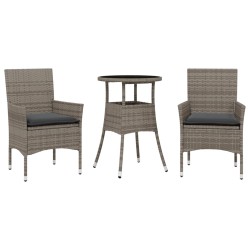 vidaXL Set comedor jardín 3 pzas y cojines ratán sintético vidrio gris