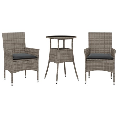 vidaXL Set comedor jardín 3 pzas y cojines ratán sintético vidrio gris