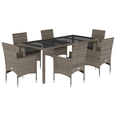 vidaXL Set comedor jardín 7 pzas y cojines ratán sintético vidrio gris
