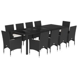 vidaXL Set comedor jardín 11 pzas cojines ratán sintético vidrio negro
