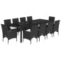 vidaXL Set comedor jardín 11 pzas cojines ratán sintético vidrio negro vidaXL Set comedor jardín 11 pzas cojines ratán sintético vidrio negro