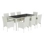 vidaXL Set comedor jardín 9 pzas cojines ratán sintético vidrio blanco vidaXL Set comedor jardín 9 pzas cojines ratán sintético vidrio blanco