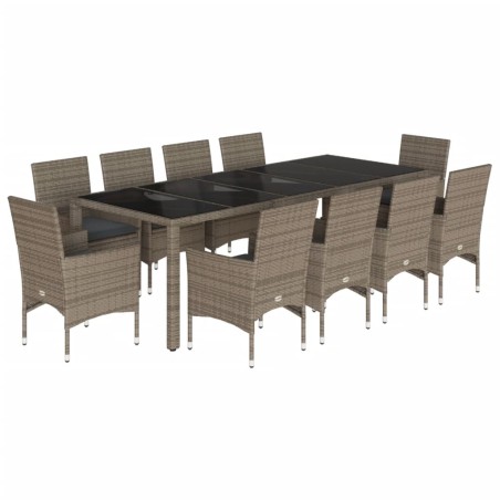 vidaXL Set comedor jardín 11 pzas cojines ratán sintético vidrio gris