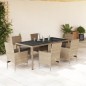 vidaXL Set comedor jardín 7 pzas cojines ratán sintético vidrio beige vidaXL Set comedor jardín 7 pzas cojines ratán sintético vidrio beige