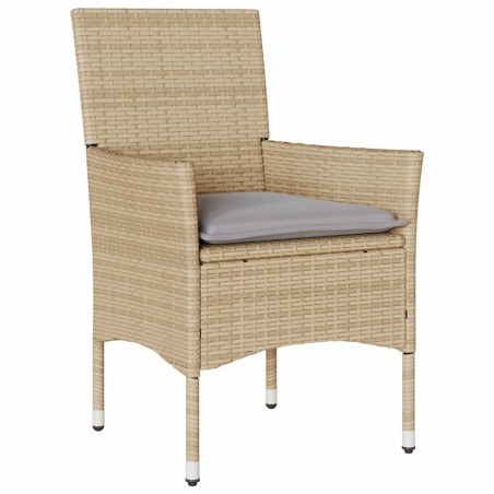 vidaXL Set comedor jardín 7 pzas cojines ratán sintético vidrio beige