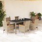 vidaXL Set comedor jardín 7 pzas cojines ratán sintético vidrio beige vidaXL Set comedor jardín 7 pzas cojines ratán sintético vidrio beige