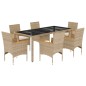 vidaXL Set comedor jardín 7 pzas cojines ratán sintético vidrio beige vidaXL Set comedor jardín 7 pzas cojines ratán sintético vidrio beige