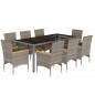 vidaXL Set comedor jardín 9 pzas y cojines ratán sintético vidrio gris vidaXL Set comedor jardín 9 pzas y cojines ratán sintético vidrio gris