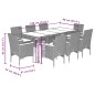 vidaXL Set comedor jardín 9 pzas y cojines ratán sintético vidrio gris vidaXL Set comedor jardín 9 pzas y cojines ratán sintético vidrio gris