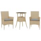 vidaXL Set comedor jardín 3 pzas cojines ratán sintético vidrio beige vidaXL Set comedor jardín 3 pzas cojines ratán sintético vidrio beige