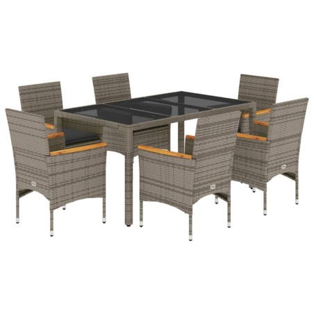 vidaXL Set comedor jardín 7 pzas y cojines ratán sintético vidrio gris