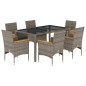 vidaXL Set comedor jardín 7 pzas y cojines ratán sintético vidrio gris vidaXL Set comedor jardín 7 pzas y cojines ratán sintético vidrio gris