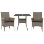 vidaXL Set comedor jardín 3 pzas y cojines ratán sintético vidrio gris vidaXL Set comedor jardín 3 pzas y cojines ratán sintético vidrio gris