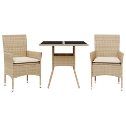 vidaXL Set comedor jardín 3 pzas cojines ratán sintético vidrio beige