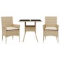 vidaXL Set comedor jardín 3 pzas cojines ratán sintético vidrio beige vidaXL Set comedor jardín 3 pzas cojines ratán sintético vidrio beige
