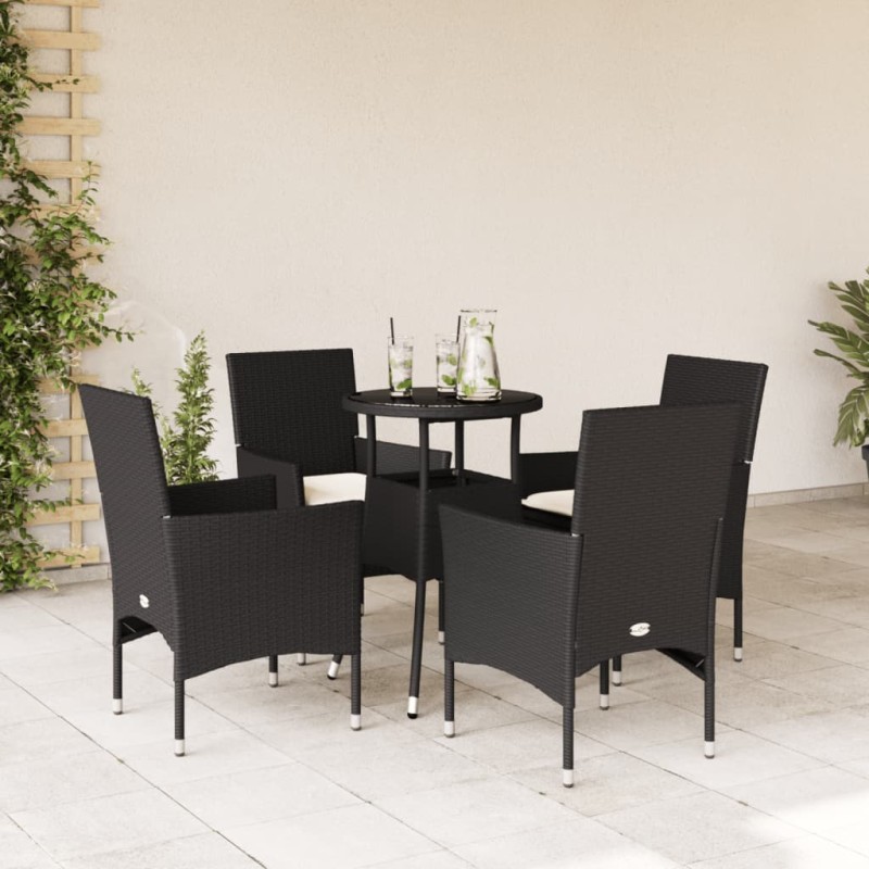 vidaXL Set comedor jardín 5 pzas cojines ratán sintético vidrio negro vidaXL Set comedor jardín 5 pzas cojines ratán sintético vidrio negro