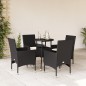 vidaXL Set comedor jardín 5 pzas cojines ratán sintético vidrio negro vidaXL Set comedor jardín 5 pzas cojines ratán sintético vidrio negro